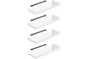 Shelfinity Set of 4 White Floating Shelves for Wall | 40cm High Gloss Modern Wall Shelves | For Bedroom Living Room Bathroom Kitchen Office | Floating Shelf Unit Ideal for Display & Storage