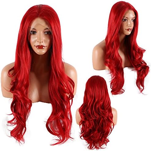 Stylistlee Red Wig Long Wavy Synthetic Lace Front Wigs Replacement Hair Wigs Wave Wigs For Women Heat Resistant Fiber Hair Half Hand Tied 28"