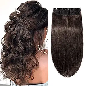 Deluxe 100% Clip in Remy Human Hair Extensions 3/4 Full Head One Piece 5 Clips 16-22 inch (16
