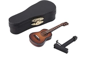 LEINGGG Miniatur Gitarre Modell, Miniatur Holz Gitarre Modell mit Ständer und Koffer Mini Musikornamente Kunsthandwerk Heimdekoration Gitarren Dekor für Miniatur Puppenhaus, Modell, Heimdekoration(14cm)