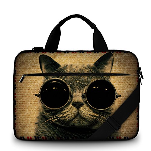 Luxburg® Design gepolsterte Business- / Laptoptasche Notebooktasche bis 17,3 Zoll mit Schultergurt, Mehrzwecktasche, Motiv: Mieze Cool