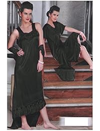 IIndiatrendzs Women's Satin Black Night Wear 2 Pcs Set of Nighty