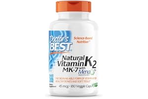 Doctor's Best, Natural Vitamin K2, MK-7 con MenaQ-7, 45mcg, 180 Capsule vegane, Testato in Laboratorio, Senza Glutine, Senza Soia, Vegetariano