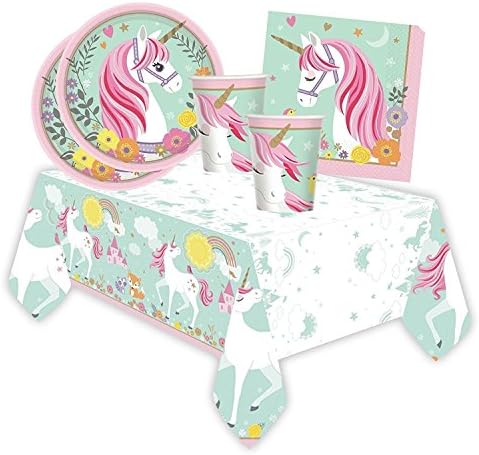 Magical Unicorn Party Kids Birthday Party Tableware Party Plates Cups Napkins Tablecover With Free 25 Balloons-8 Guests