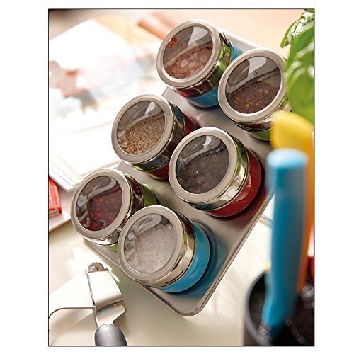 7-tlg. Gewürzständer magnetisch Gewürz-Regal Edelstahl Magnetständer 6 Dosen - 2
