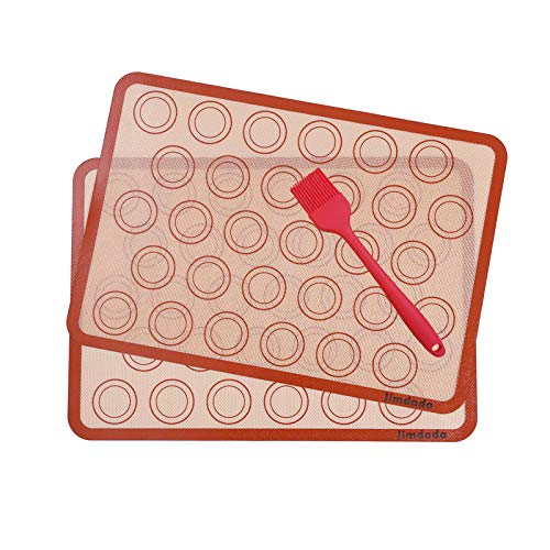 Macarons Tapis de Four et Cuisson en Silicone--Conçu pour le Chef, Jimdada Set de 2 Plaques de Cuisson(42 x 29.5 cm)，BROSSE CADEAU --SATISFACTION 100% GARANTIE