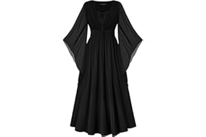 SCARLET DARKNESS Women's Renaissance Dress Lace-up 3/4 Bell Sleeves Slit Front Medieval Maxi Dresses