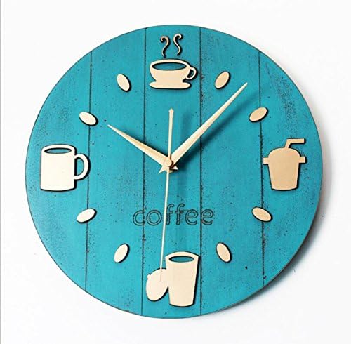 REDOI Wall Clocks Retro Pastoral Leisure Creative Wood Coffee Cups Coffee Shop Bar , blue