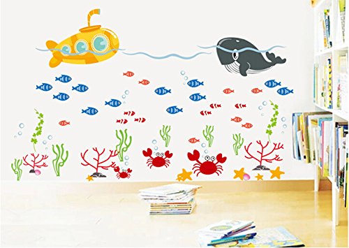Simple living room bathroom kids room decor Submarine Sealife Animals Whale Fish Wall Stickers