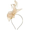 Karriter Women's Elegant Hat Strap Flower Feather Party Hat Hair Clip Headband Accessory Fascinators for Women (Gold, One Size)