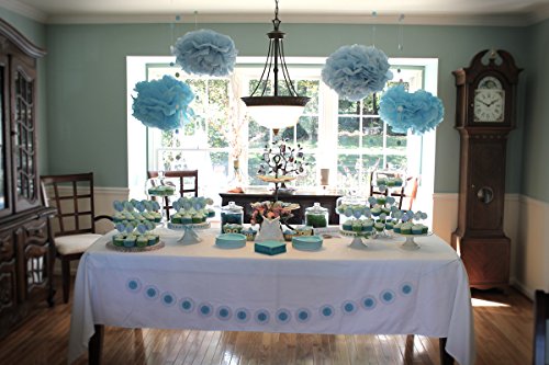 Furuix Babyparty Junge Türkisbaby-blaues weißes Geschlecht decken Partei-Dekoration-Gewebe-Papier-Troddel-Girlande-Gewebe-Papier Pom Pom Kreis-Girlande für rustikale Hochzeits-Baby-Dusche, Geburtstagsfeier, Baumschulen-Dekoration / Brautduschen-Dekoration auf - 7