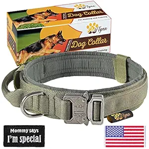 ADITYNA Premium Dog Collar with Metal Buckle - Tactical Dog Collar for Large Dogs - Soft Padded, Heavy Duty, Adjustable Dog Collar with Handle for Training and Walking