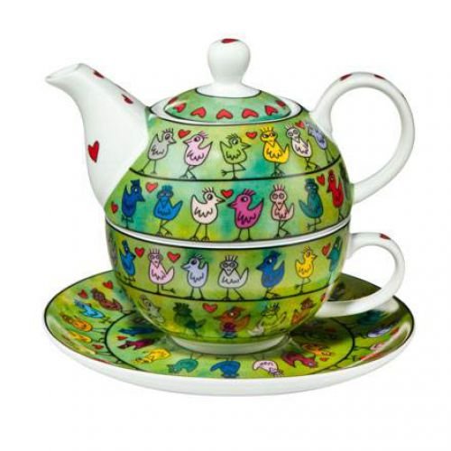 Artis Orbis - Pop Art Birds in a Love Wire - Tea for One 16.50 x 16.50 x 14.50 cm, Bunt [W]