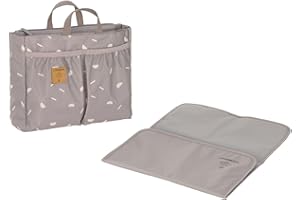 LÄSSIG Organizer do wózka dziecięcego, torba na pieluchy, mała kosmetyczka z podkładką do przewijania/wielofunkcyjnym organizerem, tworzywo sztuczne, bloki taupe, rozmiar uniwersalny