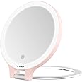 WEILY Magnifying Mirror with Lights 10X/1X, Double Sided Travel Mirror with 3 Color Adjustable Lights, Rechargeable LED Makeup Mirror for Make up, Blackhead and Comedone Removal (Pink)