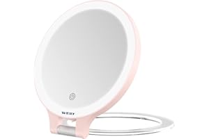 WEILY Magnifying Mirror with Lights 10X/1X, Double Sided Travel Mirror with 3 Color Adjustable Lights, Rechargeable LED Makeup for Make up, Blackhead and Comedone Removal (Pink)