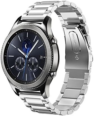 Samsung Gear S3 Frontier/ Classic Watch Band, FanTEK 22mm Stainless Steel Replacement Strap with Quick Release Pins for Gear S3 Frontier/ Gear S3 Classic/ Moto 360 2nd Gen 46mm Smart Watch, Silver