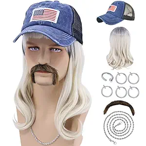 Cfalaicos Tiger King Joe Exotic Costume Wig with Hat (Blue Hat + Wig Set)