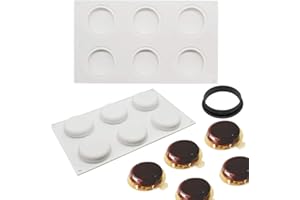 XIAOSHENLU Moule à gâteau en Silicone, moules 3d pour Glace Chocolat Pâtisserie Dessert, Outil croustillant en forme en Plastique, 6 trous forme de Cercle plat