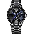 Car Watches for Men,Waterproofs Stainless Steel Quartz Watch Sporty Men's Watch with Car Wheel Design Men's Wheel Watch Gifts for Men (blue)