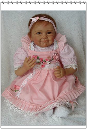 Nicery Reborn Baby Doll Soft Silicone 22inch 55cm Magnetic Mouth Lovely Lifelike Cute Boy Girl Toy Pink Dress Flower