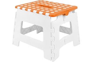 Sterun Folding Step Stool With Carry Handle & Anti Skid Footpad For Kids & Adults | Foldable Step Stool | 9 Inch, Orange/White