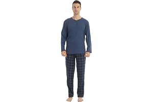 LNFINTDO Mens Pyjamas Sets Fleece Long Sleeve Top & Plaid Pyjamas Bottoms Soft Nightwear Loungewear Warm Pjs Sets