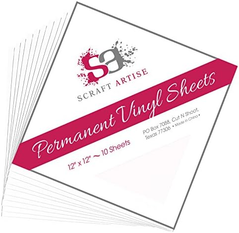 12x12 Permanent Vinyl, 10 Pack White Outdoor Adhesive Backed Craft Sheets in Matte Finish for Silhouette and Cricut to Make Monograms Stickers Decals and Signs by Scraft Artise
