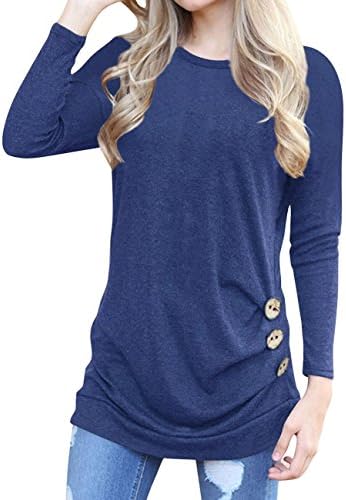 Simaier Women Casual Round Neck Long Sleeve Shirt Tunic Top With Button