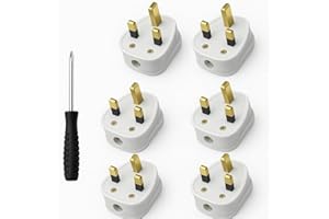 PIXIPALS 6pcs UK 3 Pin Plug, Fused Plug With Cord Grip Rewireable Plugs White Plugs Uk Heavy Duty Electrical Plug Uk 13 A Fused Mains Plugs Durable For Home, Office Electrical Appliances 250V 13 Amp