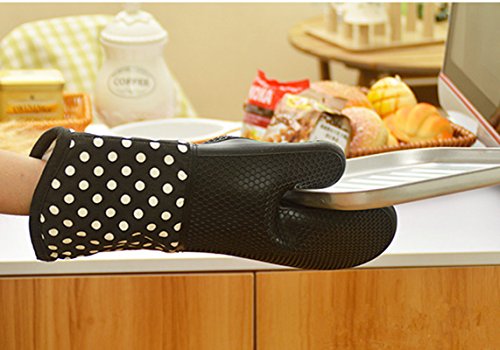 Ofenhandschuhe aus Silikon und Baumwolle,Dick Grillhandschuhe Anti-Rutsch und Hitzebeständige Mikrowelle Mitts BBQ Handschuhe Perfekt für Küche Kochen, Backen, Grillen form RUIZE (1 Paar) (Black) - 6