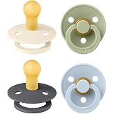 BIBS Colour Dummies, 0-6 Months, Pack of 4, Round Teat, Iron Mix | Natural Rubber Latex | Size 1 | BPA Free | Made in Denmark