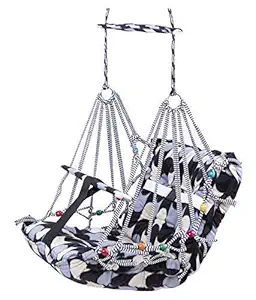 Nency Creation Cotton Swing for Kids Babys Children Folding and Washable 1-8 Years with Safety Belt Home Garden Jhula for Babies for Indoor Outdoor (Multicolor)