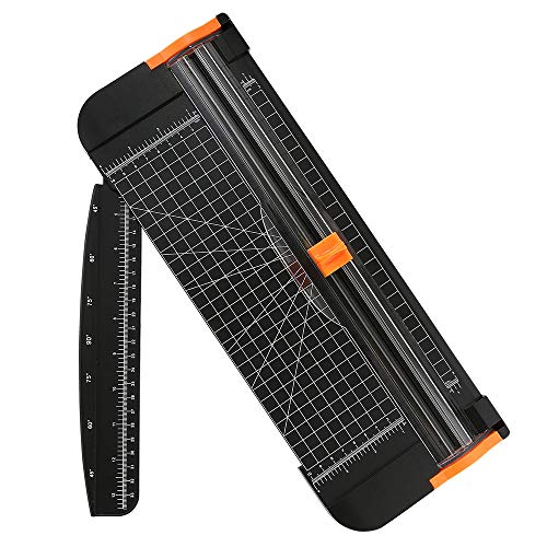flintronic Massicot A4, guillotine portable coupe-papier 38CM, outil de scrapbooking avec protection de sécurité automatique (règle latérale incluse) pour papier craft, coupons, étiquettes et cartes