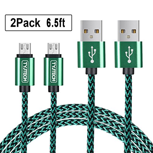 Micro USB Kabel, TYJTECH 2-Pack 6.5ft/2m Micro USB Schnellladekabel Geflochtenes Kabel High Speed Sync für Android Smartphones, Samsung Galaxy, HTC, Huawei, Sony, Nexus, Nokia, Kindle und mehr (Grün)