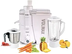 VOLMAX Ultra Powermatic Plus Juicer Mixer Grinder 900 Watts, White ( 2 Jars )