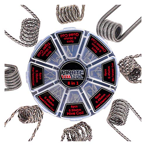 Juego de bobina 48 en 1, bobina de coil preconstruida, Alien fusionada Tiger Clapton Coil Mix Twisted Flat Twisted Hive Quad Premade Bobinas con 10 piezas de algodón orgánico para RDA RTA RBA