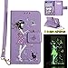 Produktbild Samsung Galaxy J1 (2016) SM-J120F Luminous Leder Wallet Tasche Brieftasche Schutzhülle,Fanryn Schönes Mädchen und Katzen Muster Nacht Leuchtende Design Hochwertige PU Leder Flip Tasche Case Hülle im Bookstyle mit Standfunktion Kredit Kartenfächer für Samsung Galaxy J1 (2016) SM-J120F (Helles Lila)