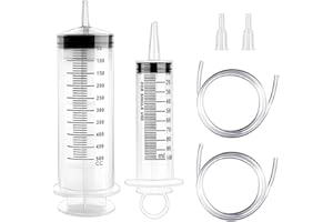 HOVIN Seringue 500ml+100mlavec Tuyau,Seringue a Huile en Plastique Réutilisable,Grosse Seringues Pour L'Alimentation des Animaux,L'Arrosage des Plantes