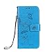 Produktbild Samsung Galaxy S7 edge Leder Wallet Tasche Brieftasche Schutzhülle , Fanryn Butterfly Blume geprägt Muster Design Hochwertige PU Leder Folio Tasche Case Hülle im Bookstyle mit Standfunktion Kredit Kartenfächer (Blau)