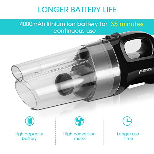 Pumpkin Aspirador de Mano Inalámbrico Ciclónico, 35mins Autonomia con 4000mA Batería Recargable, 4500pa Potencia, Negro