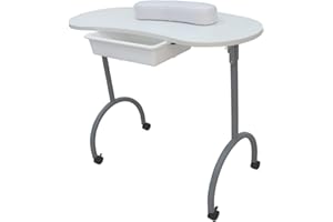 Karlhome Portable Manicure Nail Table for Nail Tech, Foldable Nail Desk with Drawer, Lockable Wheels, Nail Station with Carrying Bag, for Beauty Spa Salon, White