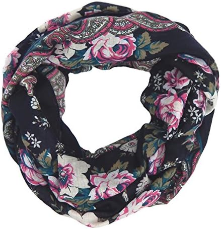 Scarf shawl snood loop tube woman by Ella Jonte flower print retro-style black petrol colour