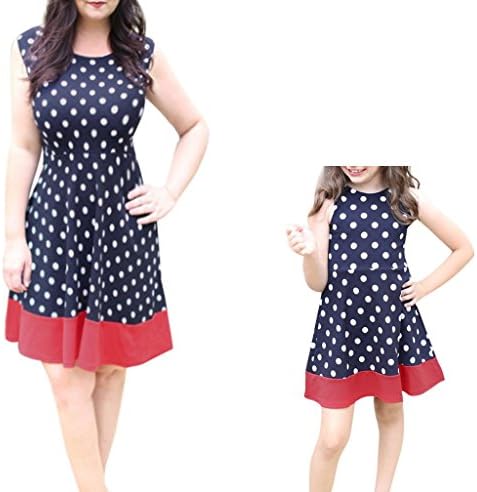 Covermasons Parent Child Matching Sleeveless Dresses, Slim Polka Dots Prints Patchwork Family Outfits Sundress For Carefree Days Party Beach Pageant (L, Mom)