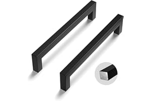 LONTAN 12 Stück Schrankgriffe Schwarz 128mm lochabstand Griffe für Küchenschränke Möbelgriffe Schwarz Griffe Möbel Küchengriffe Küchenschrank Quadrat Solid