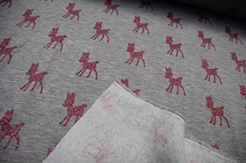Stoff / Kinder/ Meterware / ab 25cm / beste Sweat-Qualität / Winter-Sweat Glitzerrehe pink auf grau meliert - 4