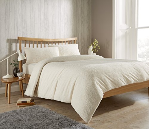 Goldstar® Teddy Duvet Cover Super Soft Fleece Warm Cosy Plush Quilt Cover With Pillow Case Modern Bedroom Bedding Set (Double, Cream)