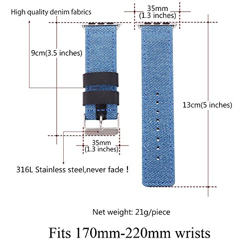 Bandmax Watch Band Nylon Gewebe Denimstoff Ersatzarmband mit Gürtelschnalle Uhrenarmband für 42MM Apple Watch Series 2/ Series 1(Blau) - 2