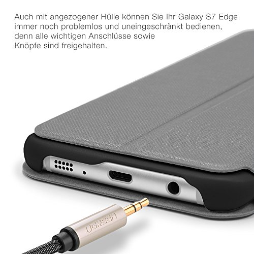 Urcover   Samsung Galaxy S7 Edge   View Case Funda Protectora   Cross Pattern en Gris   Carcasa Protecci  n Completa Case Cover Smartphone M  vil Accesorio