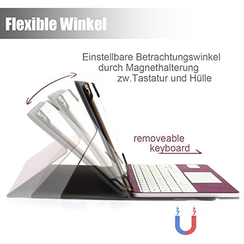 Bluethooth Tastatur, QWERTZ Deutsche Tastatur mit Touchpad, CoastaCloud Deutsch Bluetooth Tastatur Hülle mit Touchpad universal Für alle Windows / Android OS Tablet PC / Galaxy Tabs und Mobil mit 9-10.6 Zoll (Geeignete Tablettengröße : Min 15x24cm Max18x26cm)Violett - 5